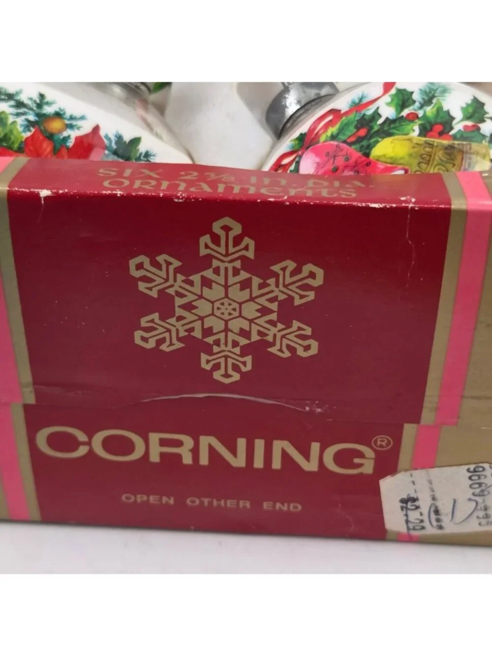 Vintage Corning 2.5 Glass Christmas Ornaments Set Of 6 With Holiday Designs & Or